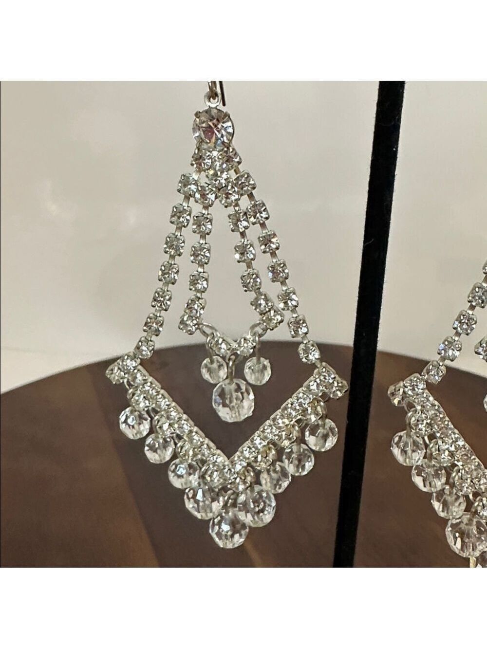 Vintage Style Rhinestone Chandelier Earrings | Crystal Drop Dangle | Bridal Glam - Picture 4 of 5
